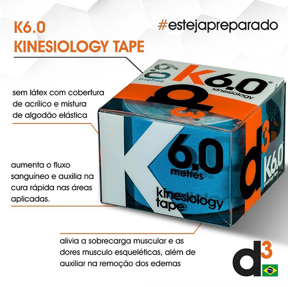 Bandagem Fita Rolo Elástica Adesiva Autoaderente Funcional Kinesiológica Premium K6.0 Esportiva 5 CM x 6 M D3 Tape      