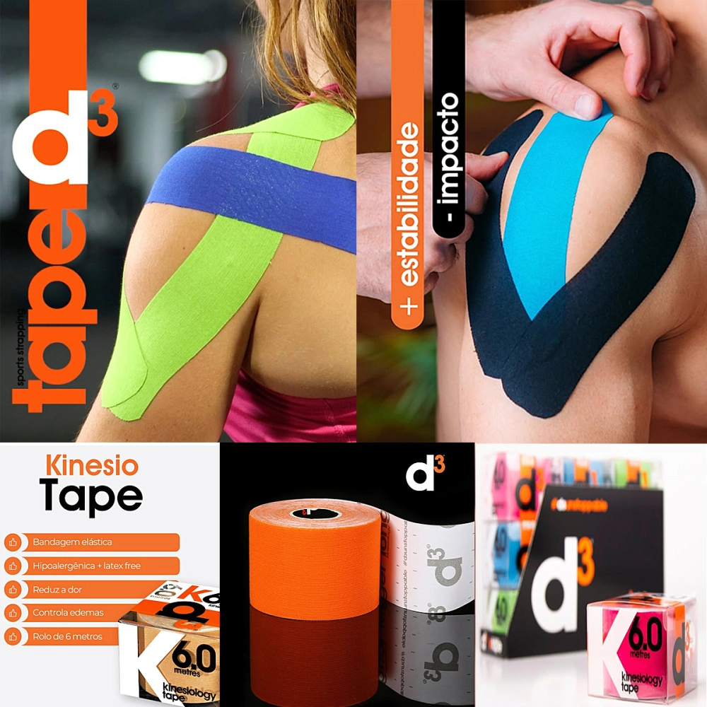 Bandagem Fita Rolo Elástica Adesiva Autoaderente Funcional Kinesiológica Premium K6.0 Esportiva 5 CM x 6 M D3 Tape      