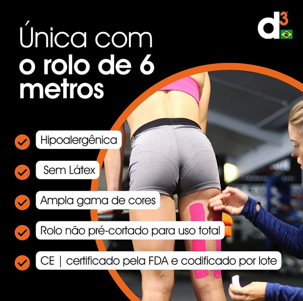 Bandagem Fita Rolo Elástica Adesiva Autoaderente Funcional Kinesiológica Premium K6.0 Esportiva 5 CM x 6 M D3 Tape      