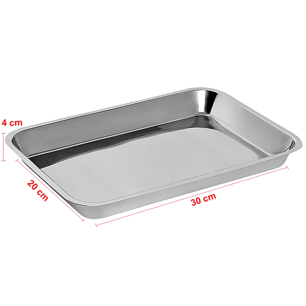 Bandeja Retangular Para Instrumentos Equipamentos Cirúrgicos Em Aço Inox Mileniun FAVA 30 X 20 X 4 CM