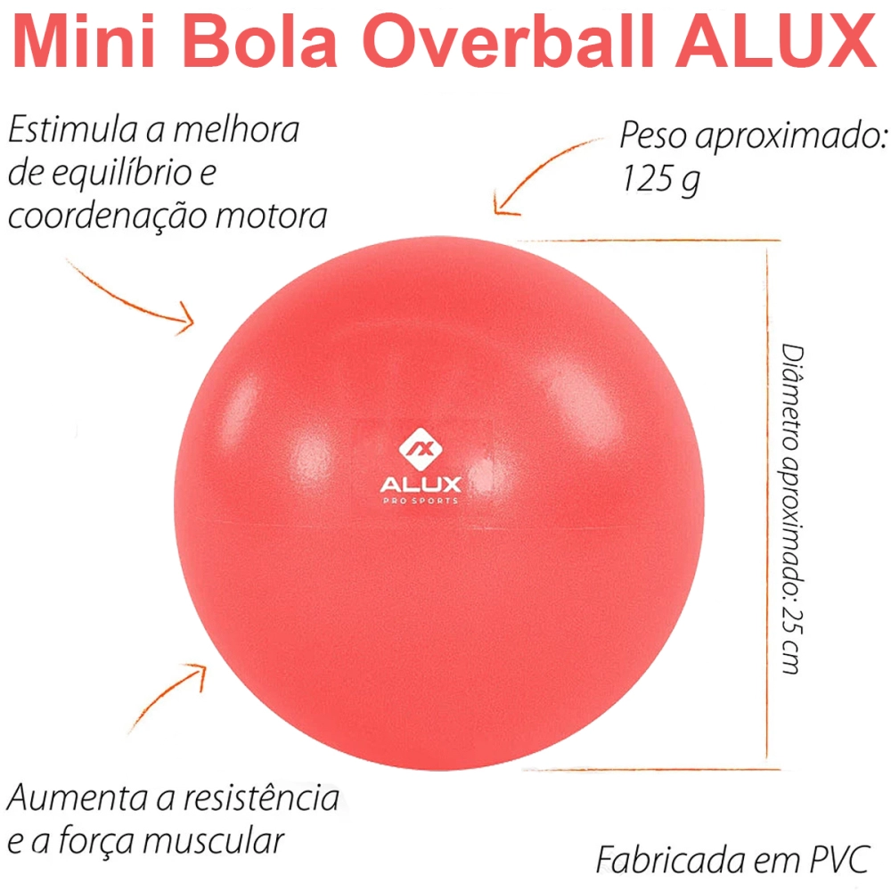 Bola Inflável Para Ginástica Exercícios Yoga Pilates Fisioterapia Overball 25 cm ALUX