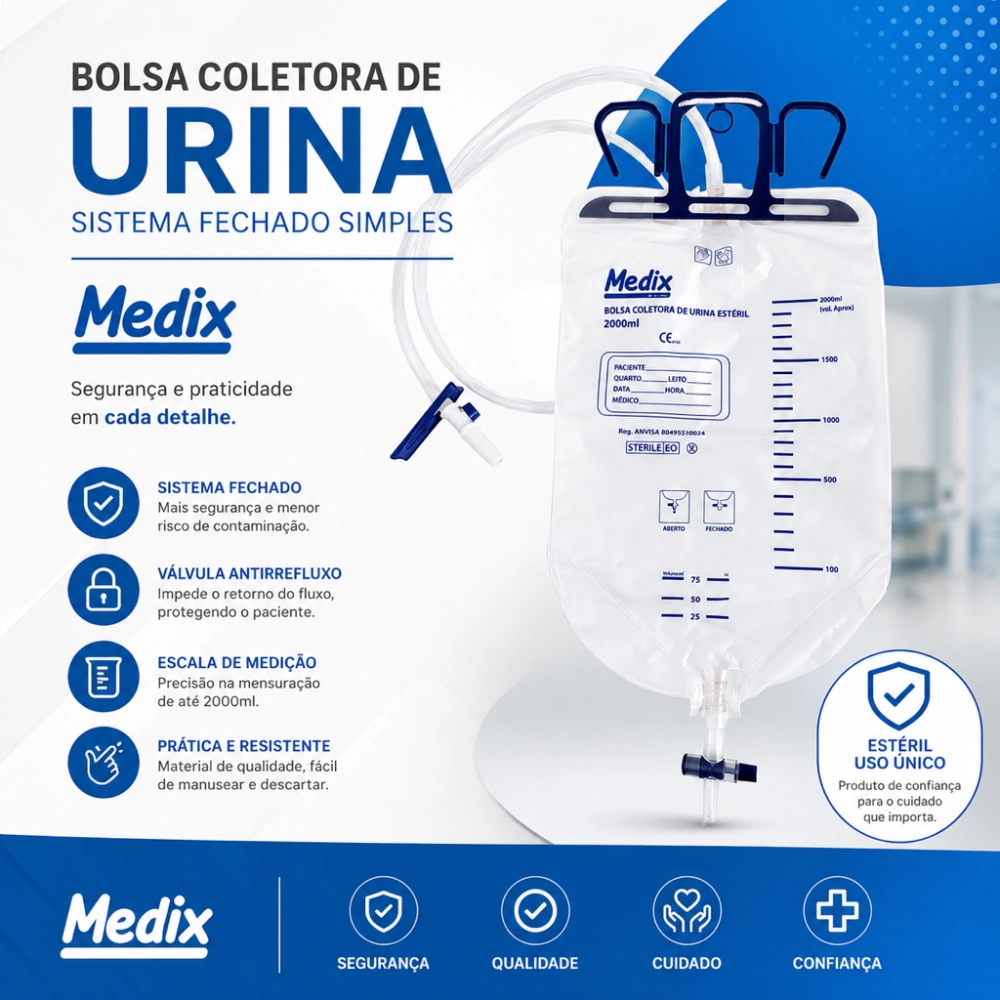 Bolsa Coletora de Urina 2000ml Sitema Fechado Medix