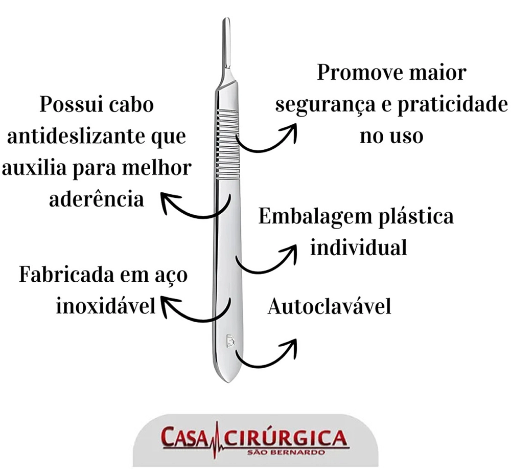 Cabo Para Lamina De Bisturi Cirurgico Em Aço Inoxidavel
