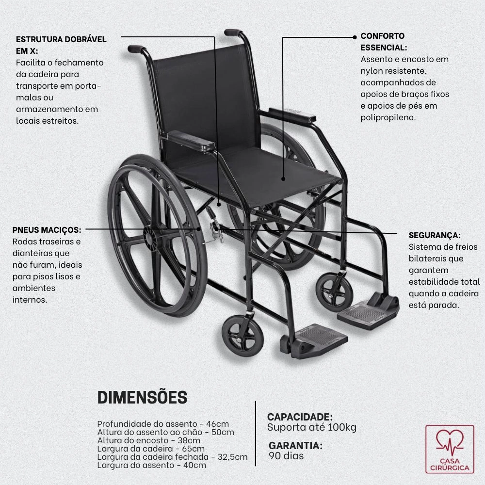 Cadeira de Rodas 100kg Pneus Maciço Simples Prolife 