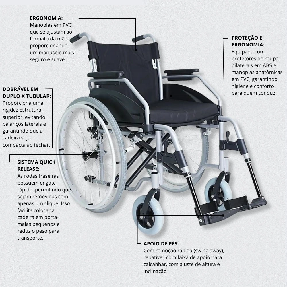 Cadeira de Rodas 150kg Premium Aluminio Hidrolight 