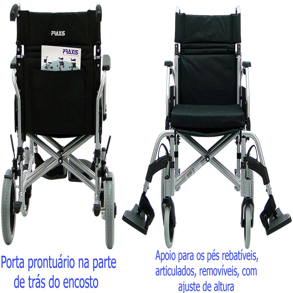 Cadeira de Rodas Dobravel Ajustavel Regulavel em Aluminio até 115 Kg Modelo Barcelona Praxis
