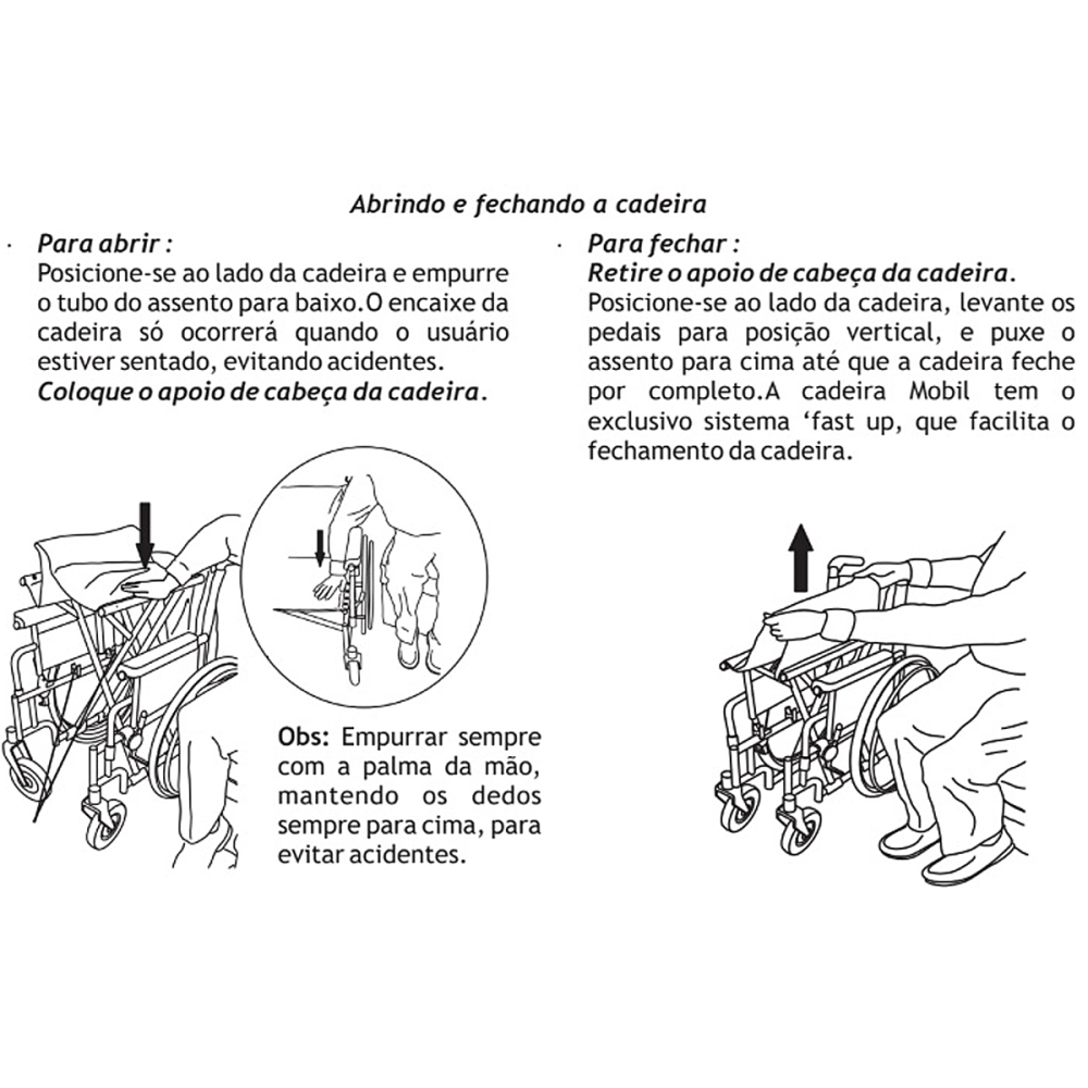 Cadeira De Rodas Manual Em Aluminio Dobravel Compacta Com Freio MBCR-2001D Capacidade De 100 Kg Assento Com Almofada 44 Cm Vibe Mobil