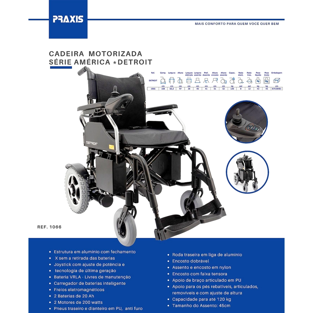 Cadeira de Rodas Motorizada Eletrica Dobravel em Aluminio Leve Compacta até 120kg Detroit Praxis