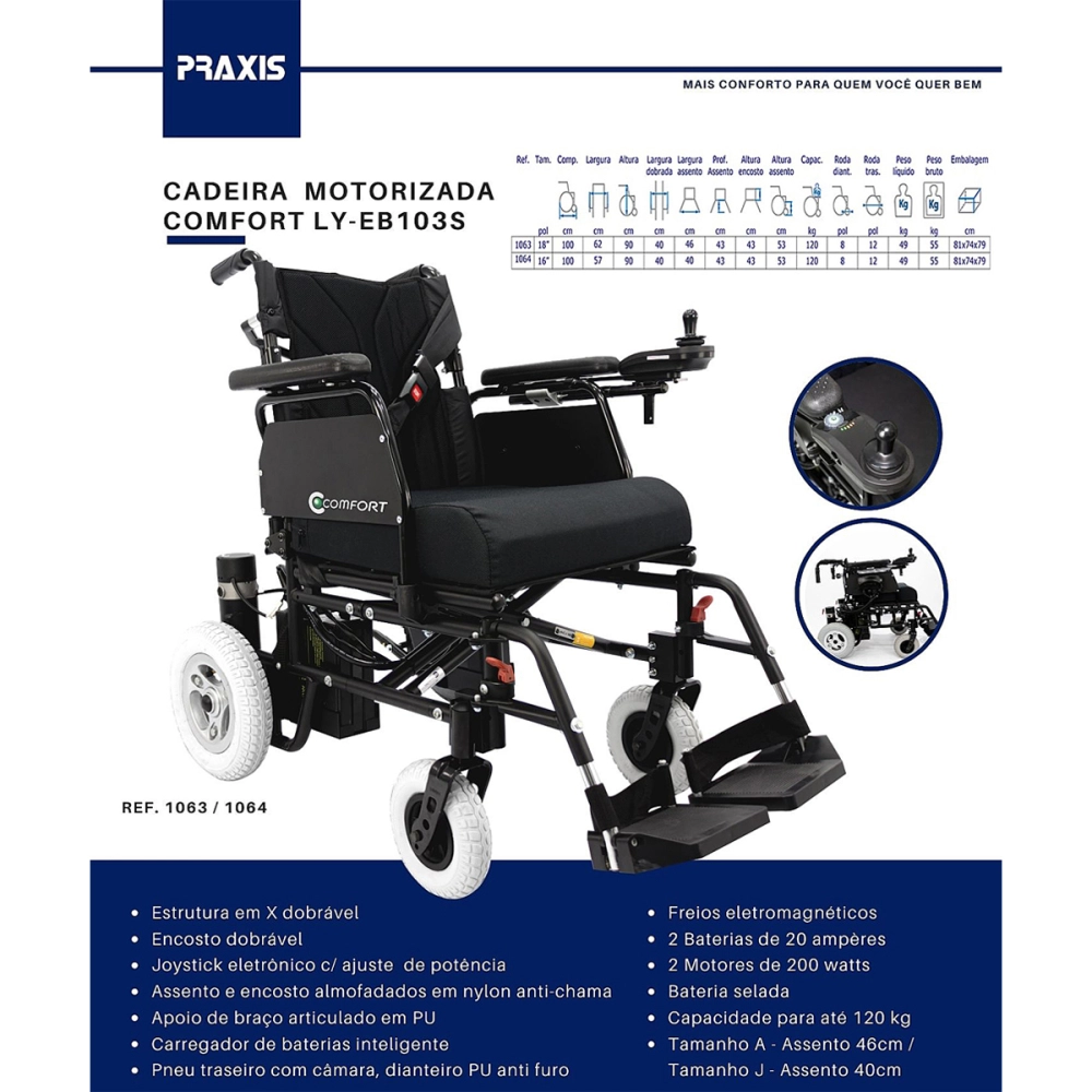 Cadeira de Rodas Motorizada Eletrica Dobravel Leve Compacta até 120kg Comfort LY-EB103S Praxis