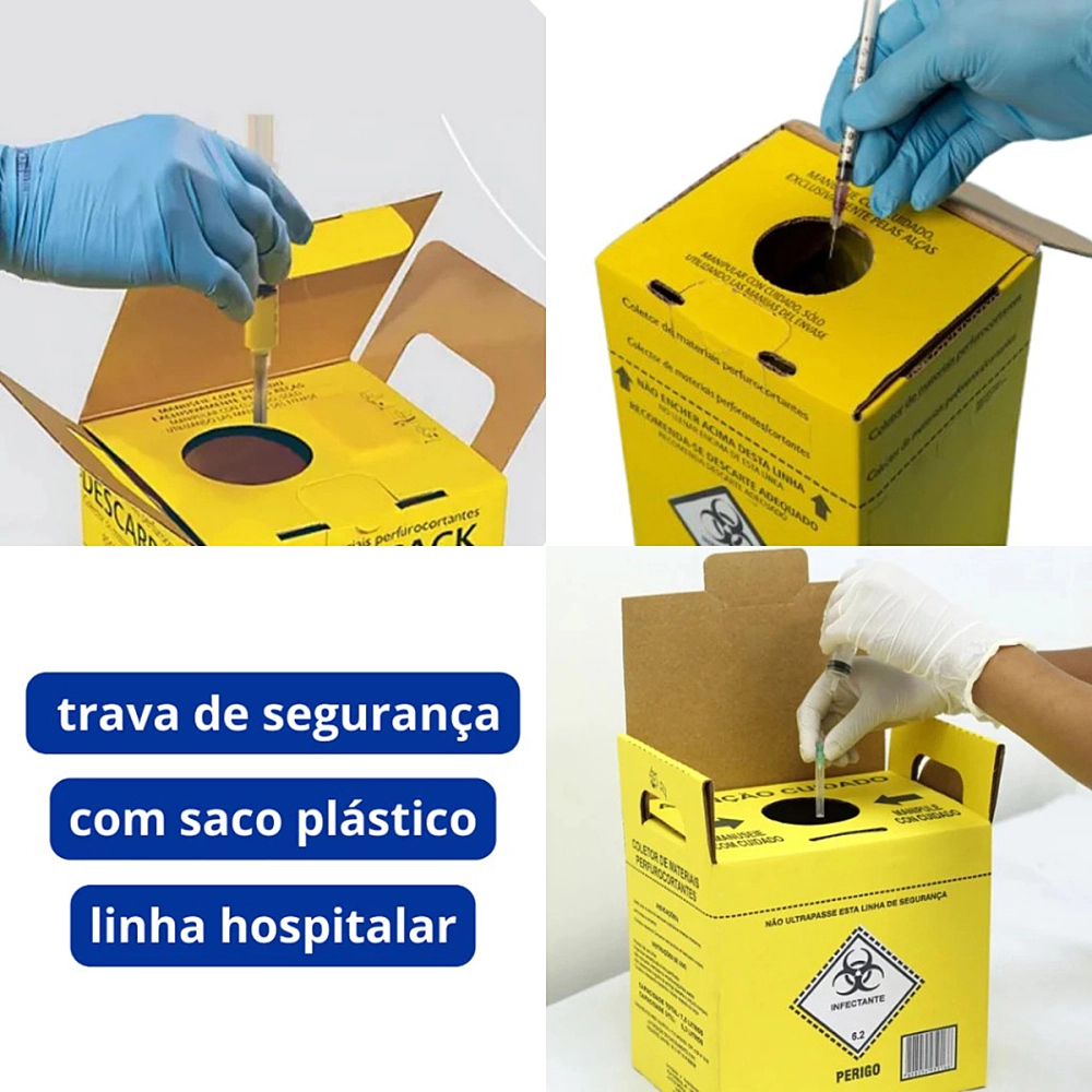 Caixa Coletora De Descarte Rígido Para Resíduos Materiais Perfuro Cortante Descarpack