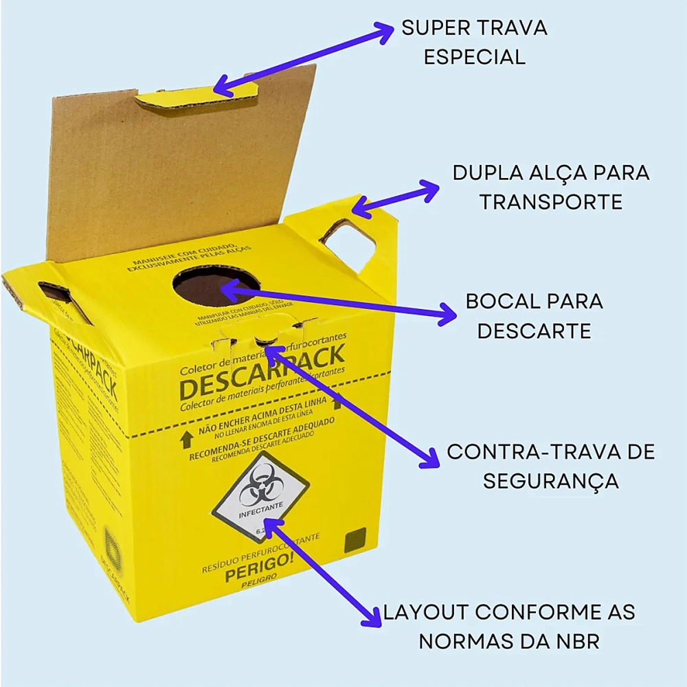Caixa Coletora De Descarte Rígido Para Resíduos Materiais Perfuro Cortante Descarpack