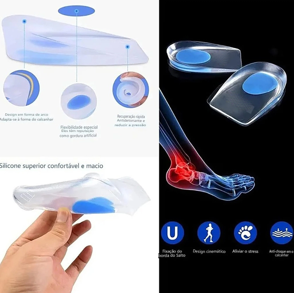 Calcanheira De Silicone Palmilha Calcanhar Ortopédica Gel Alivio Dor Fascite Plantar Esporão Calcaneo Ortho Pauher