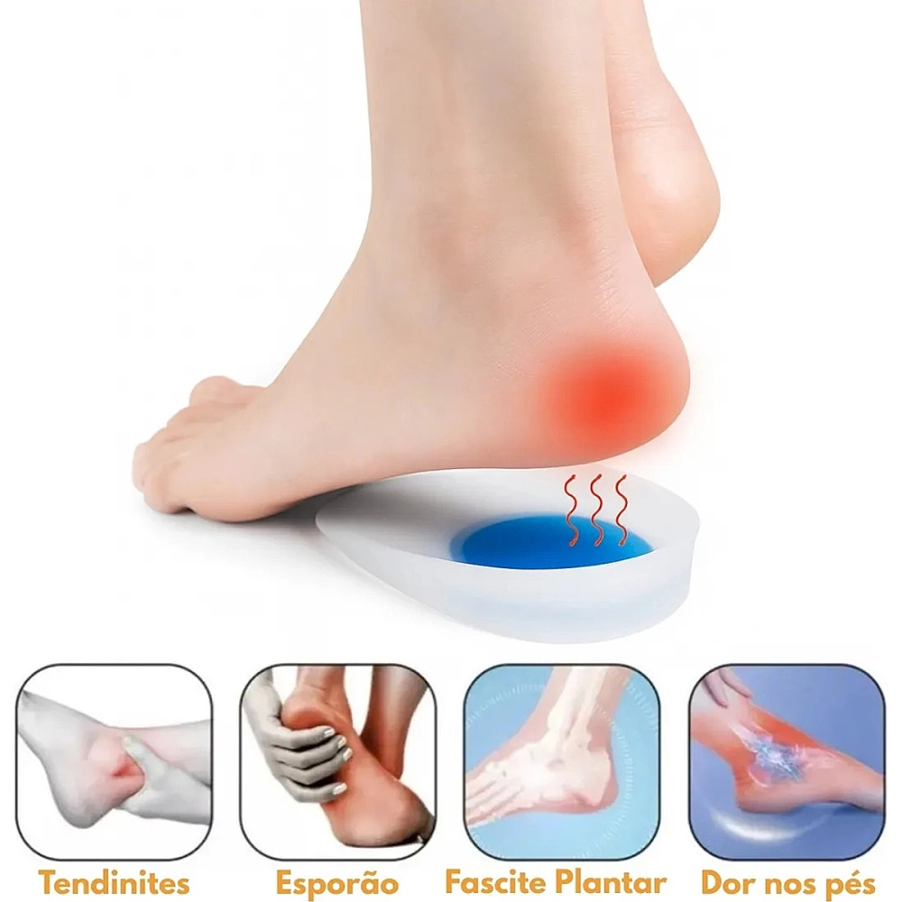 Calcanheira De Silicone Palmilha Calcanhar Ortopédica Gel Alivio Dor Fascite Plantar Esporão Calcaneo Ortho Pauher