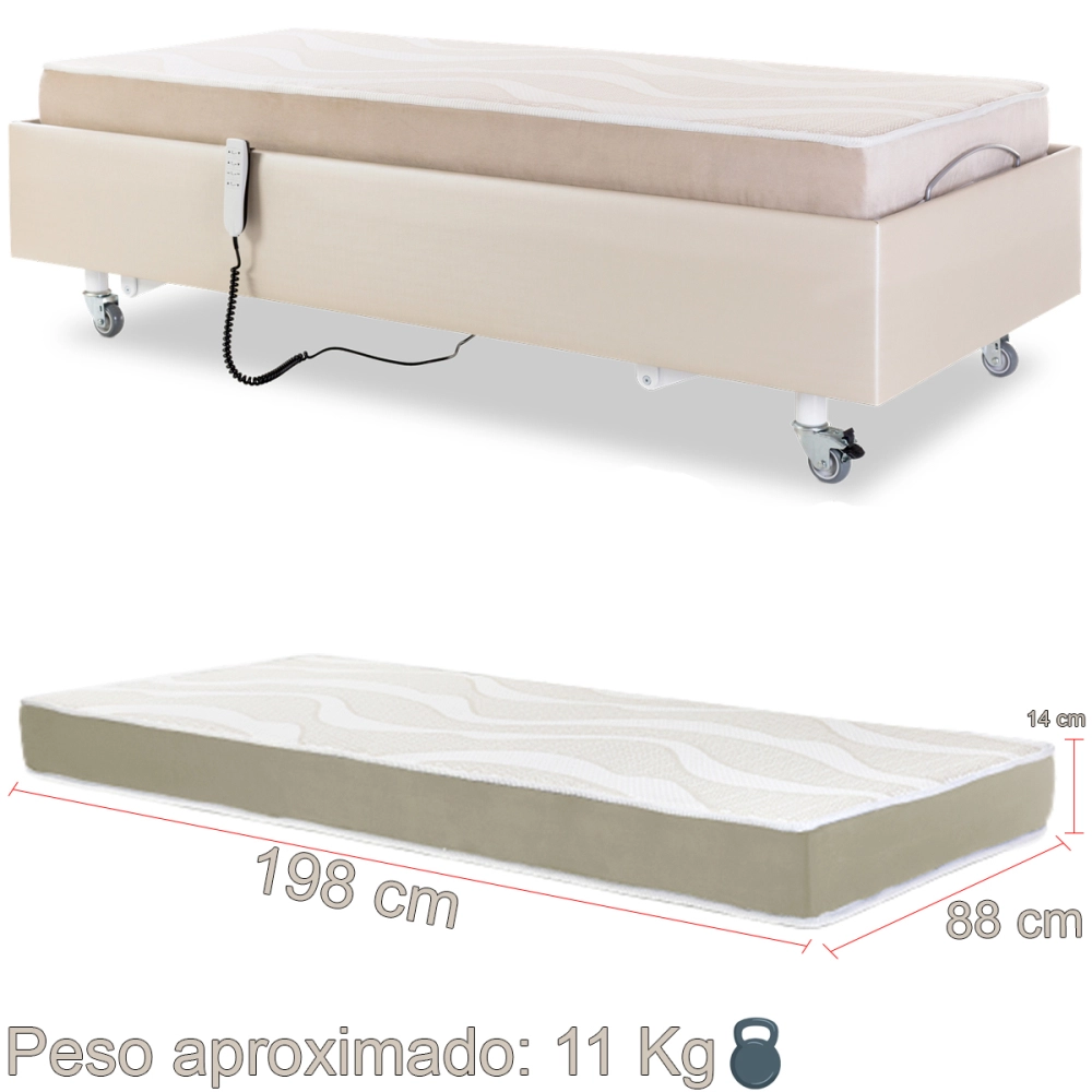Cama Motorizada Eletrica Articulada Resistente Controle Remoto 2 Movimentos Comfort + Colchão Alta Qualidade Solteiro Espuma Macio 198 x 88 x 14 cm Life Pilati
