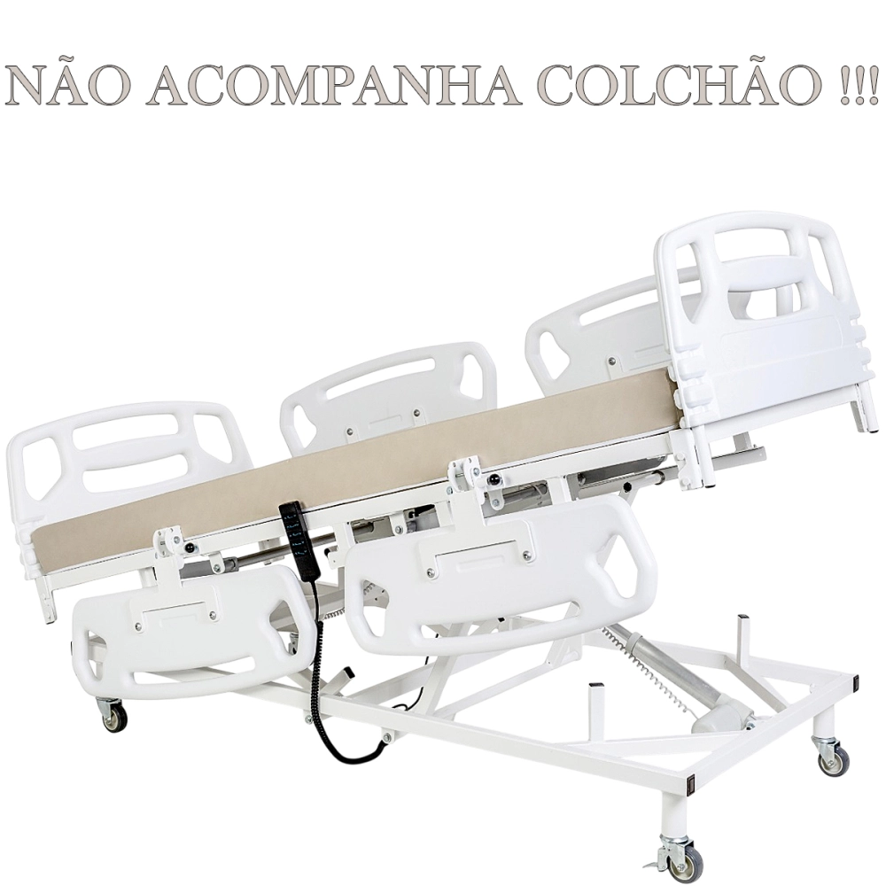 Cama Poltrona Hospitalar Motorizada 5 Movimentos Evolution Steel Com Elevação E Inclinação Grade Laterais Cabeceira E Pe