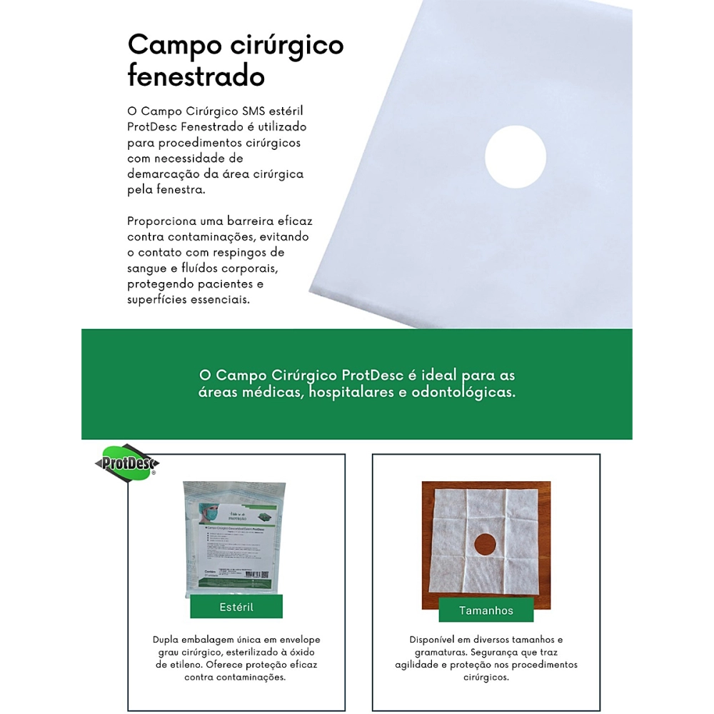 Campo Cirúrgico Descartável Estéril Fenestrado Polipropileno 40 x 40 cm Azul Protdesc