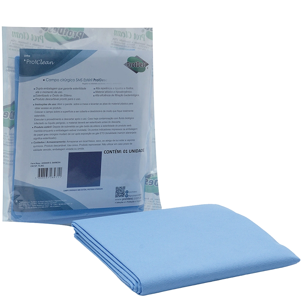 Campo Cirúrgico Descartável Estéril Fenestrado Polipropileno 40 x 40 cm Azul Protdesc