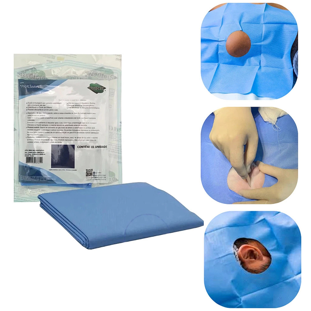 Campo Cirúrgico Descartável Estéril Fenestrado Polipropileno 40 x 40 cm Azul Protdesc