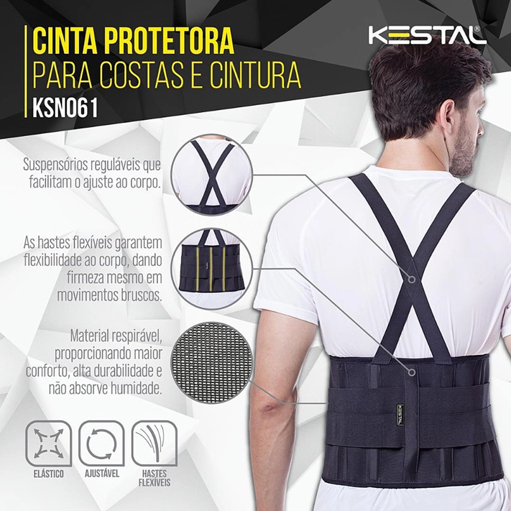 Cinta Elástica Ajustável Protetora Para Costas Coluna Lombar Cintura Postura Abdominal Com Suspensório KSN061 Kestal