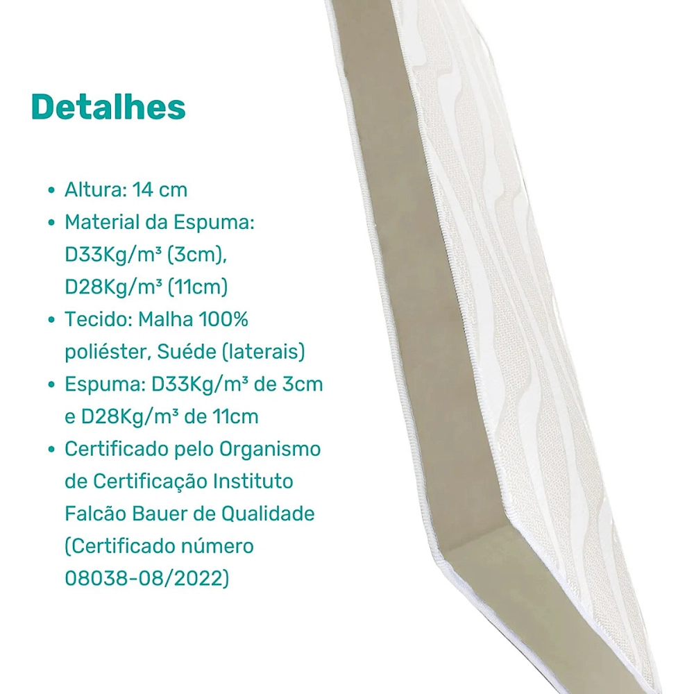 Colchão Alta Qualidade Solteiro Espuma Macio 198x88x14 cm Life Pilati