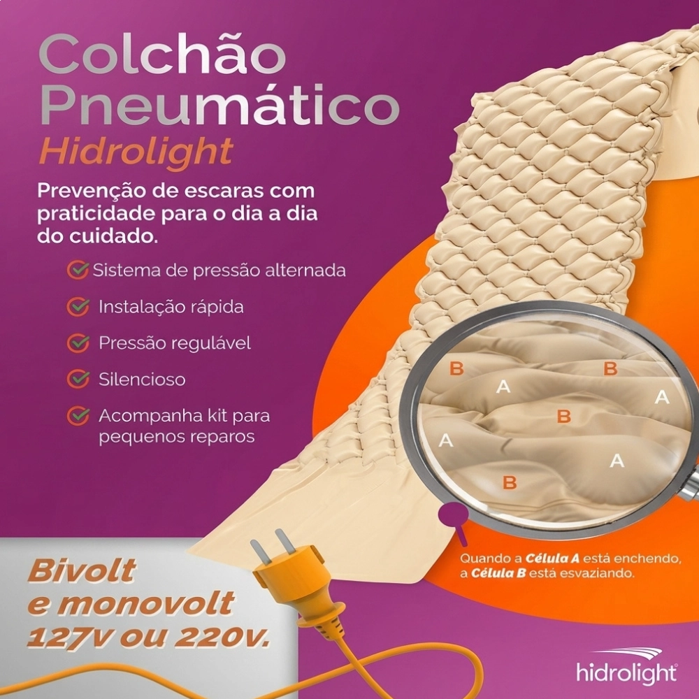 Colchão Pneumático Anti Escaras 130kg Bivolt Hidrolight 
