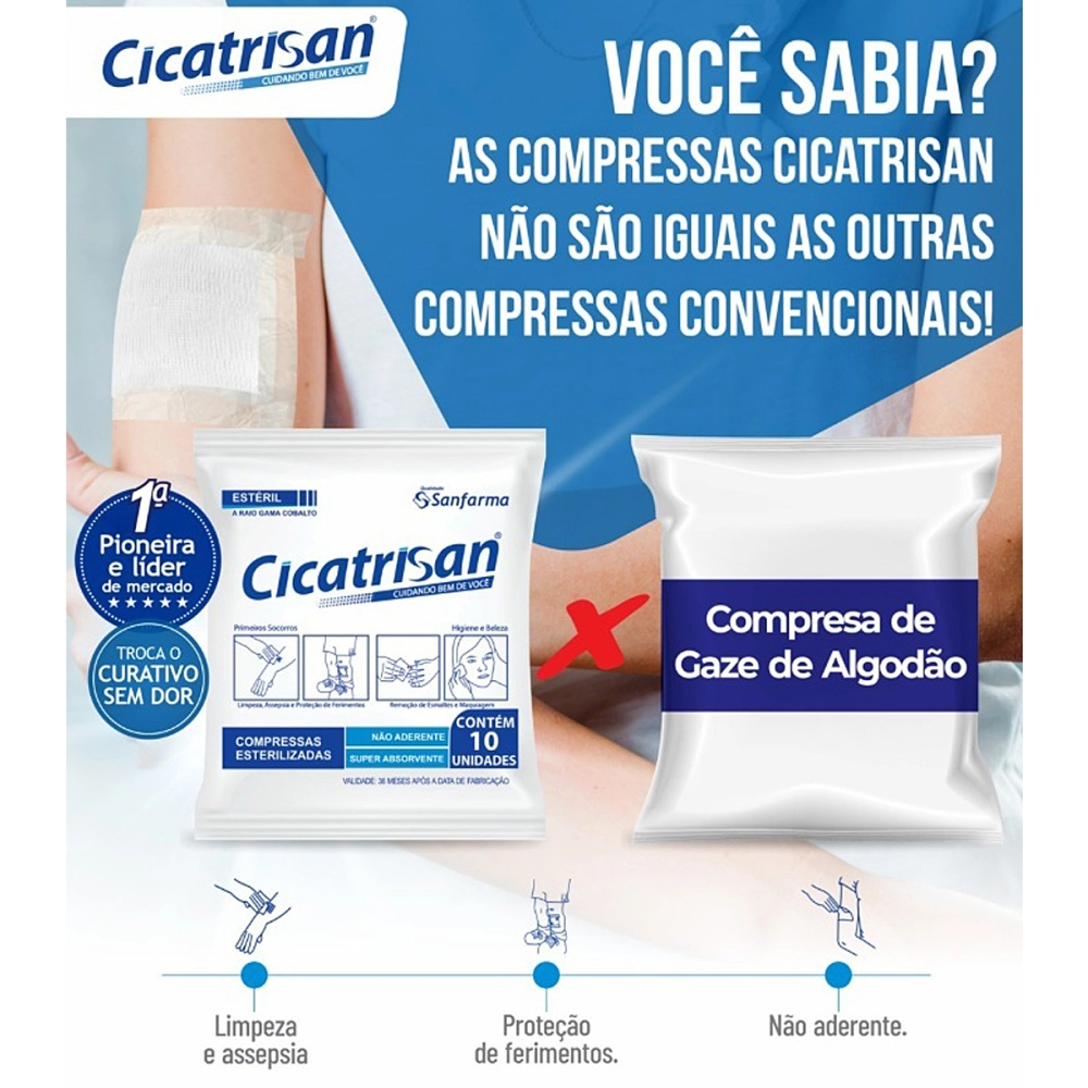 Compressa De Gaze Esterelizada Não Aderente Curativo 15 x 15 cm Cicatrisan