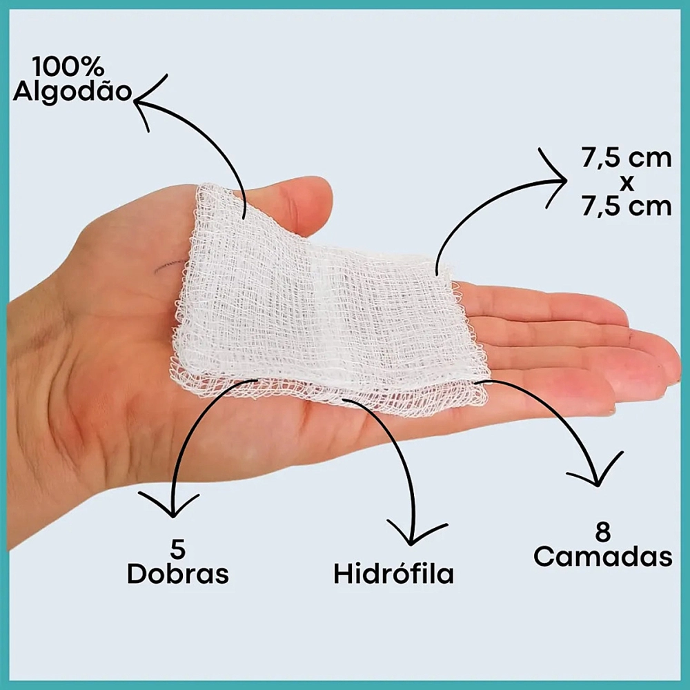 Compressa De Gaze Hidrófila Estéril Curativo 100% Algodão 7,5 x 7,5 cm MediHouse