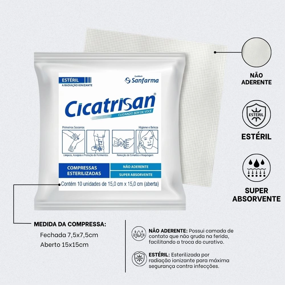Compressa de Gaze Não Aderente Esteril 15x15 cm Cicatrisan