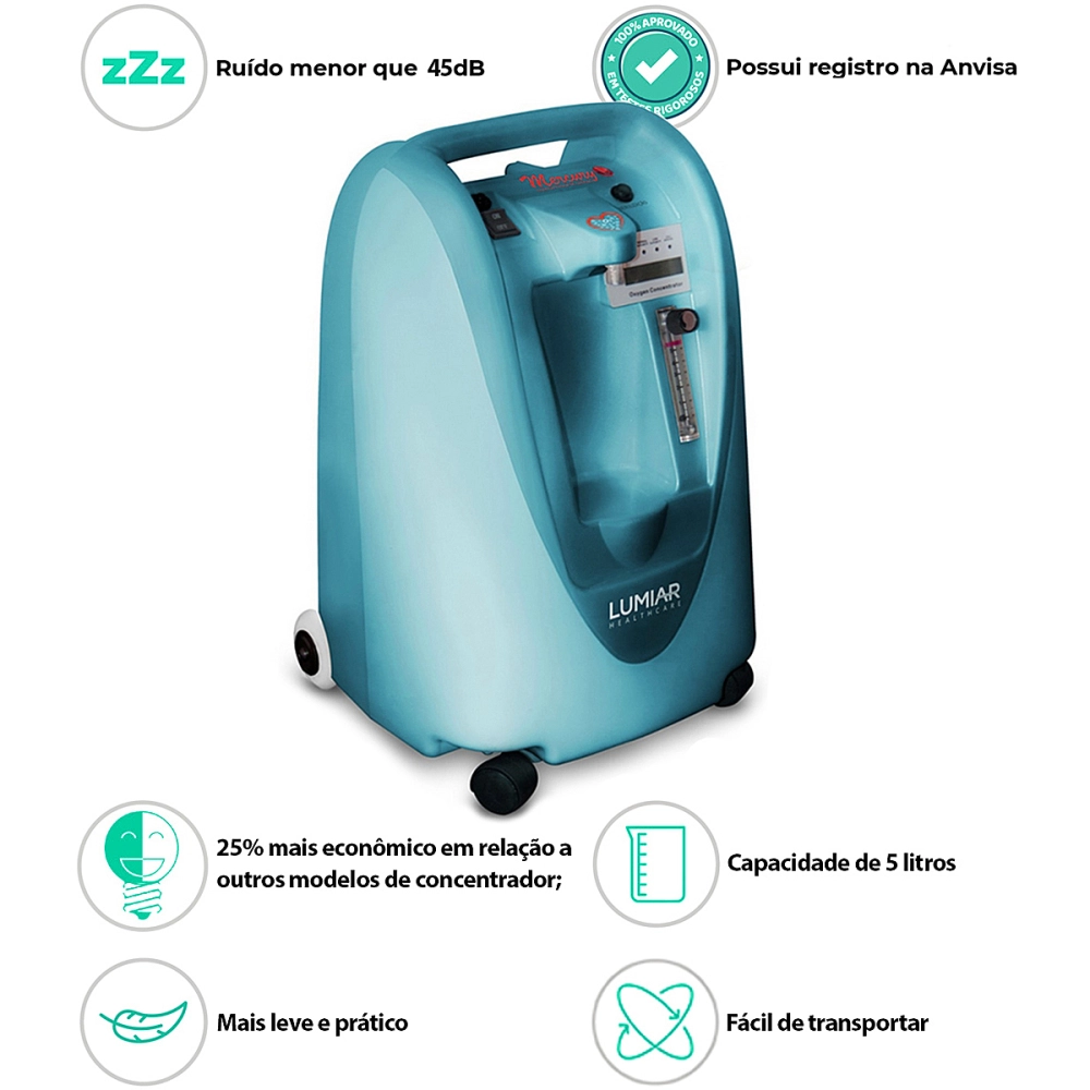 Concentrador de Oxigênio com Nebulização 5 Litros 110 V Mercury 5LPM Lumiar