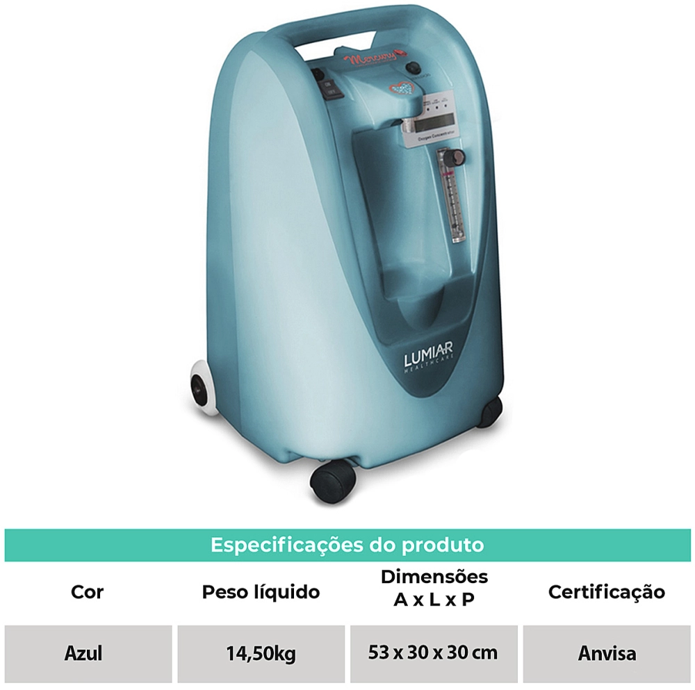 Concentrador de Oxigênio com Nebulização 5 Litros 110 V Mercury 5LPM Lumiar