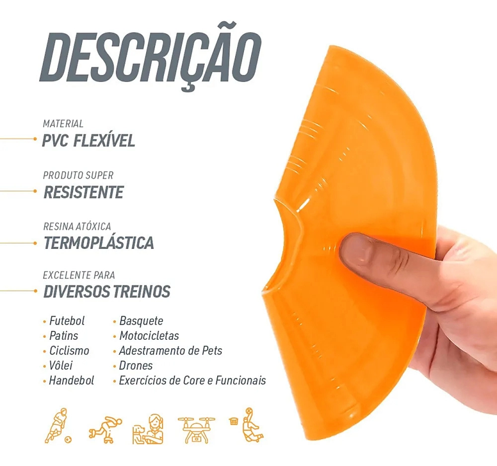 Cone Disco Tartaruga Chapéu Chines Demarcatório De Plástico Flexível Esportivo PVC Para Exercícios Atividades Físicas Treinamento Funcional ALUX Pro Sports 