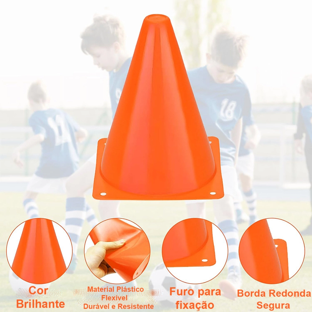 Cone Plástico Flexível Esportivo PVC Para Exercícios Atividades Físicas Treinamento Funcional HidroLight