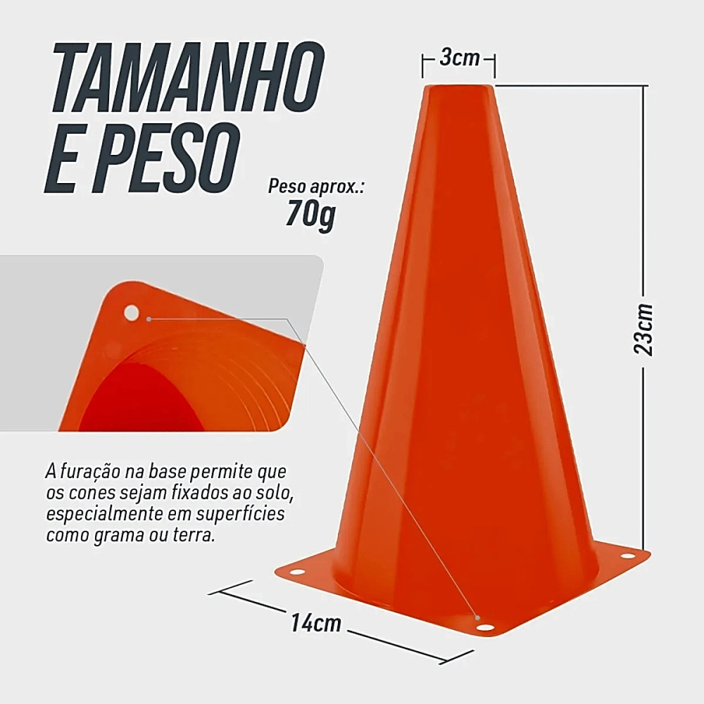 Cone Plástico Flexível Esportivo PVC Para Exercícios Atividades Físicas Treinamento Funcional HidroLight
