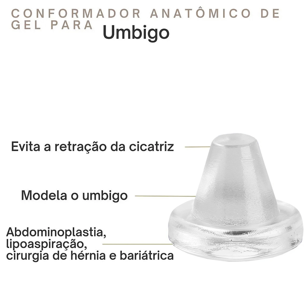Conformador Órtese de Gel Anatômico para Umbigo Pós Cirurgia Abdominoplastia Lipoaspiração SiliForma 2 Unidades