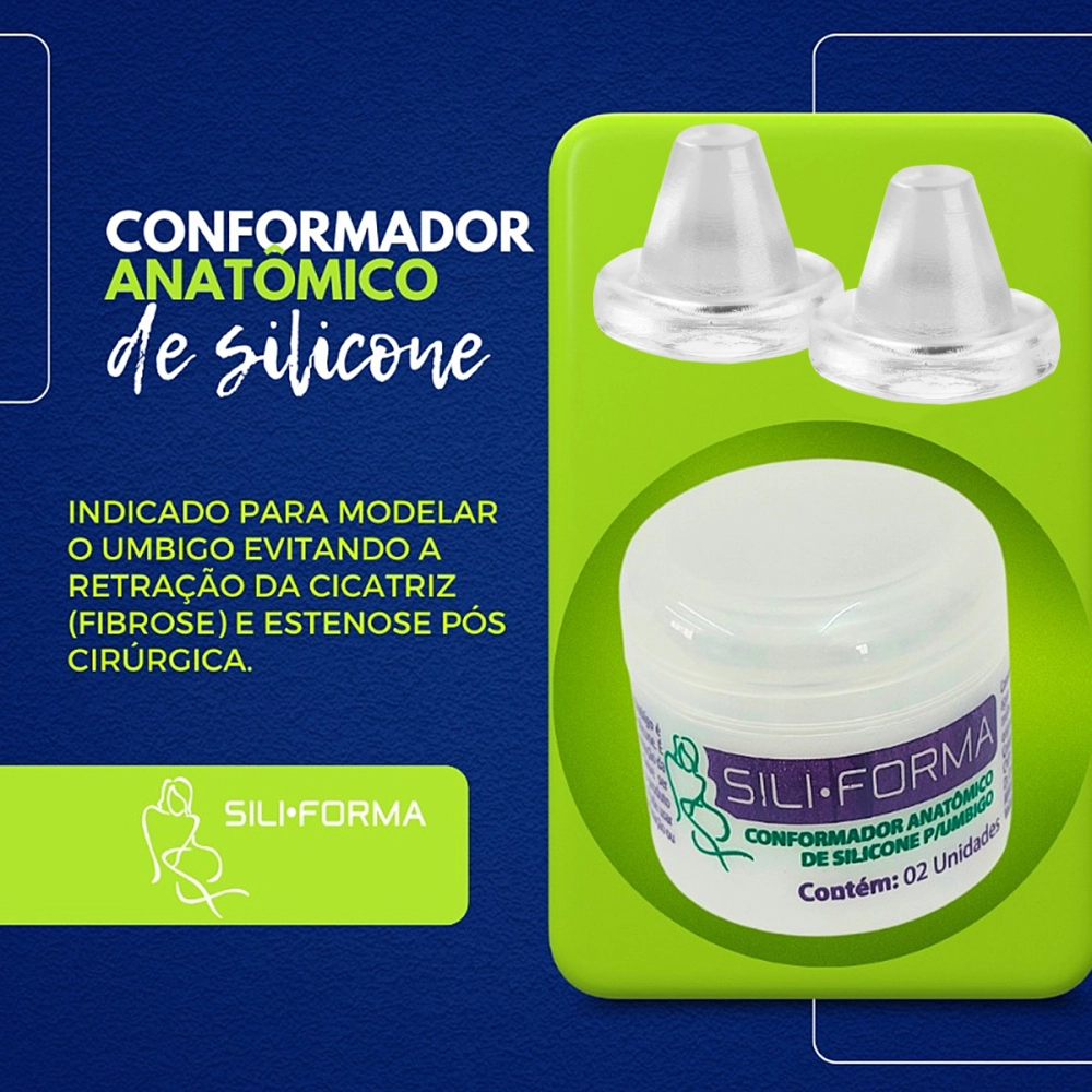Conformador Órtese de Gel Anatômico para Umbigo Pós Cirurgia Abdominoplastia Lipoaspiração SiliForma 2 Unidades