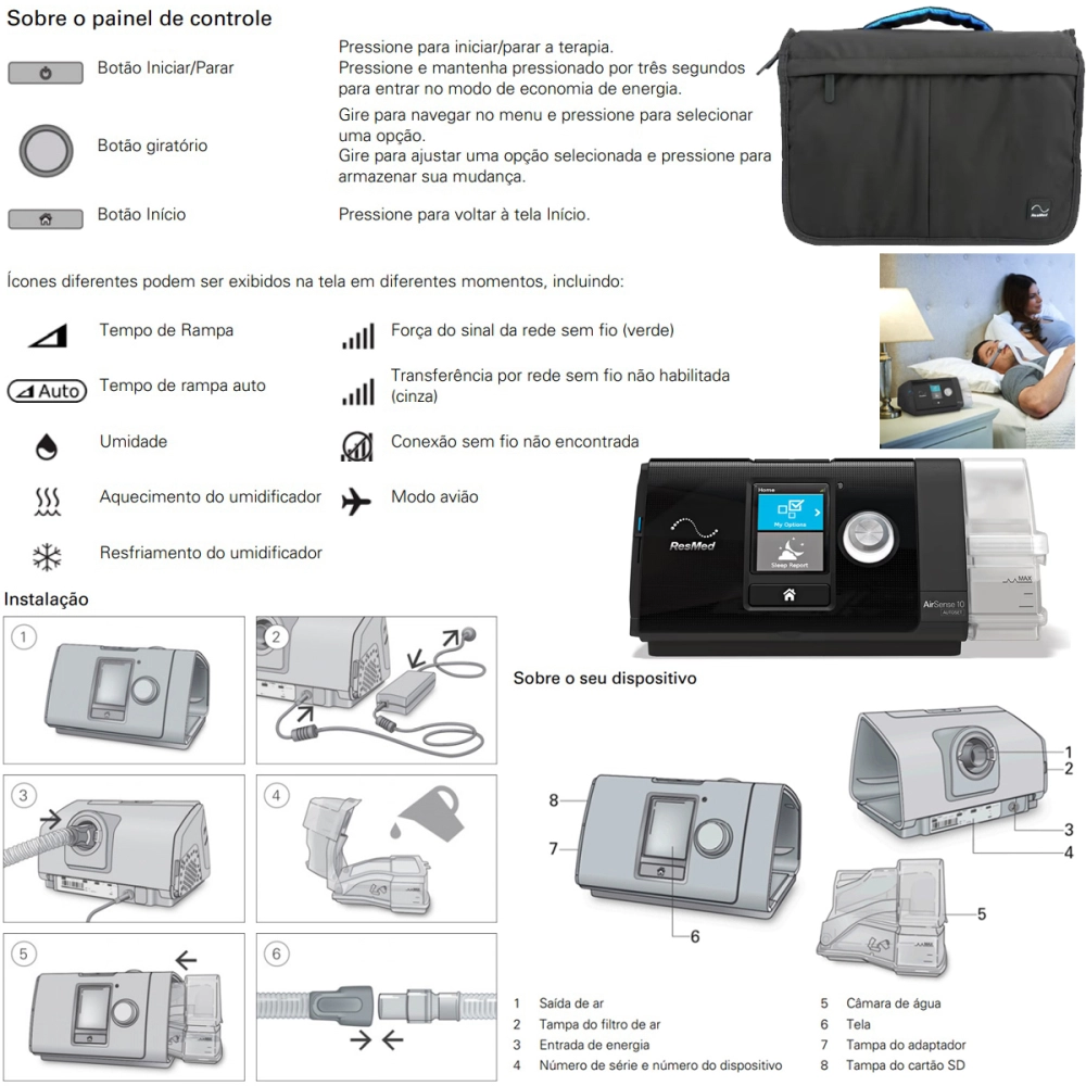 Cpap Airsense S10 Automatico Aparelho Com Umidificador Apneia Do Sono Prevençao Ronco Autoset Sem Mascara Nasal Resmed