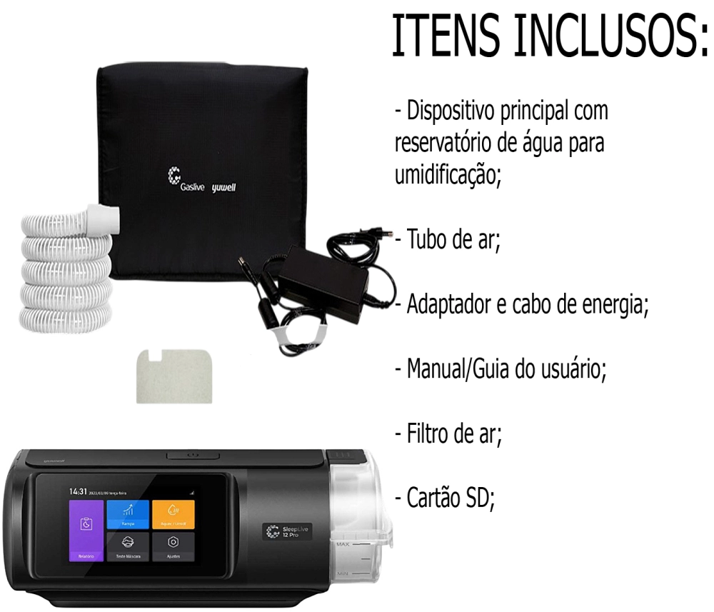 Cpap Automatico Aparelho Com Umidificador Apneia Do Sono Prevençao Ronco SleepLive 12 Pro Gaslive Sem Mascara Nasal 