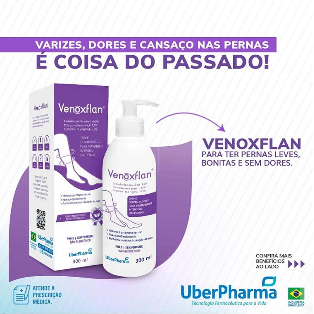 Creme Para Varizes Vasos Dores Inchaços Hidratante Protetor De Pele Dermatologico Venoxflam 300 ML
