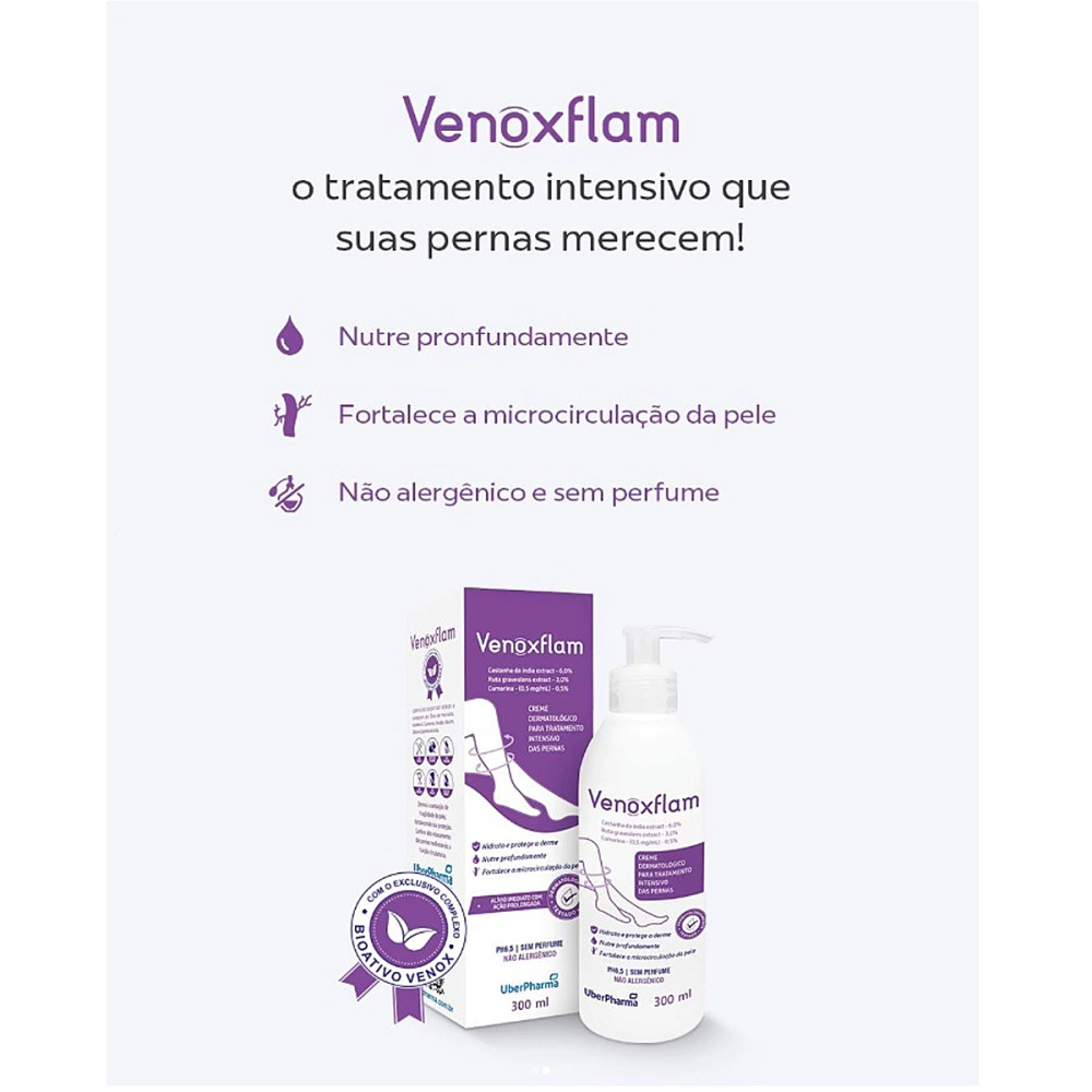 Creme Para Varizes Vasos Dores Inchaços Hidratante Protetor De Pele Dermatologico Venoxflam 300 ML