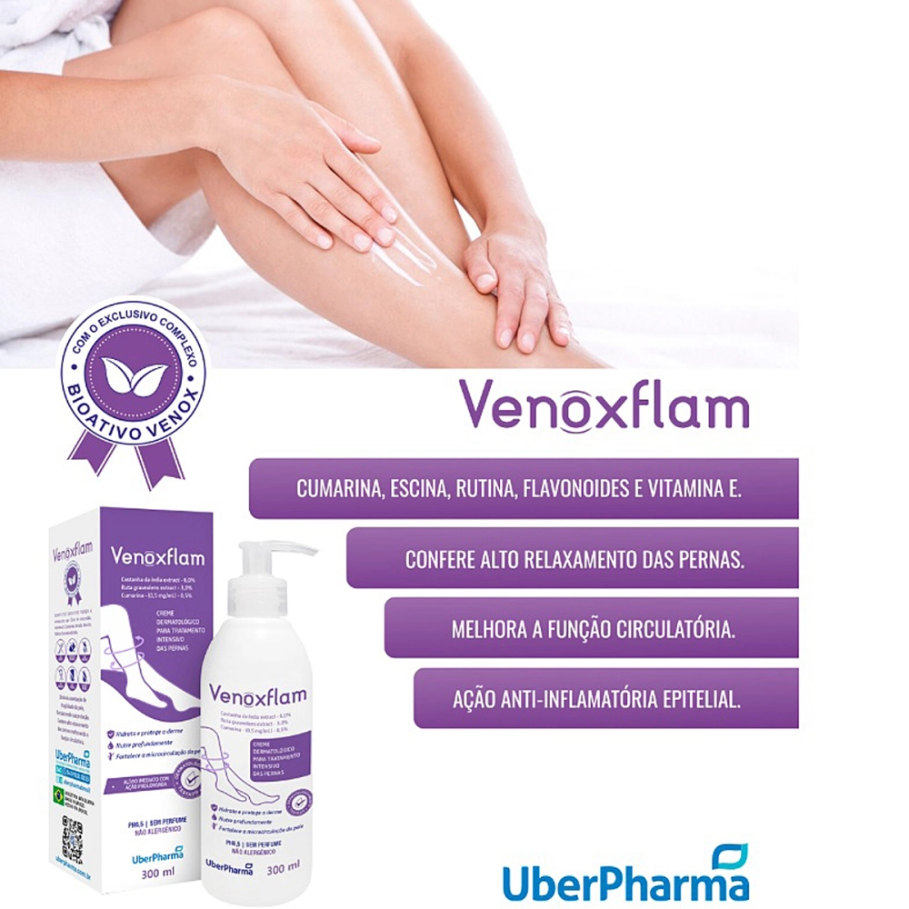 Creme Para Varizes Vasos Dores Inchaços Hidratante Protetor De Pele Dermatologico Venoxflam 300 ML