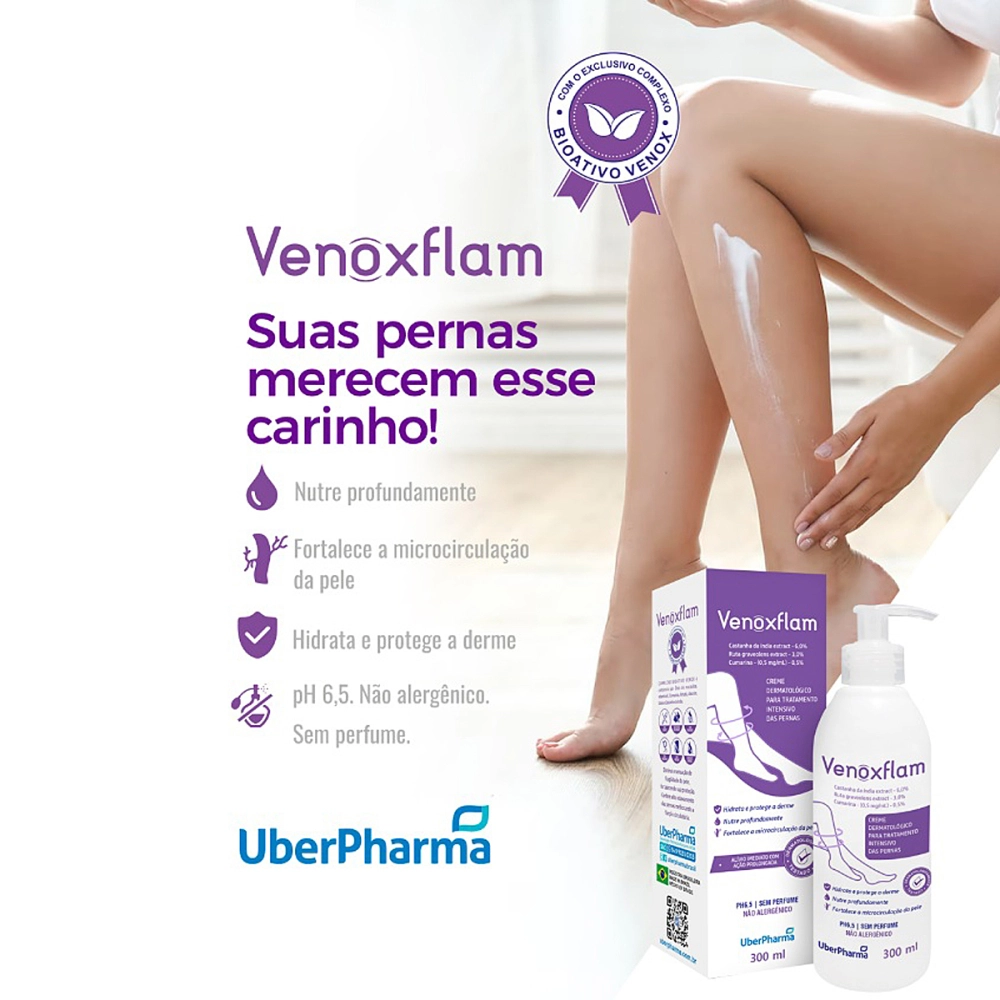 Creme Para Varizes Vasos Dores Inchaços Hidratante Protetor De Pele Dermatologico Venoxflam 300 ML