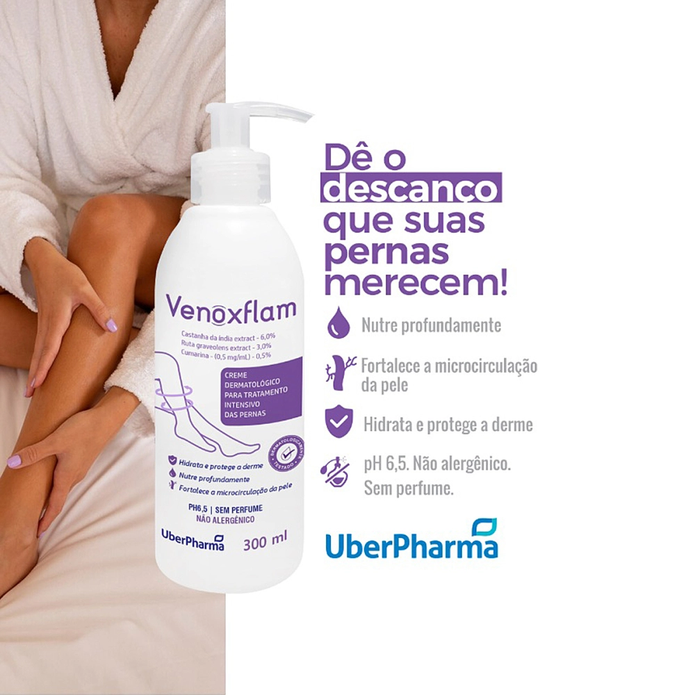 Creme Para Varizes Vasos Dores Inchaços Hidratante Protetor De Pele Dermatologico Venoxflam 300 ML