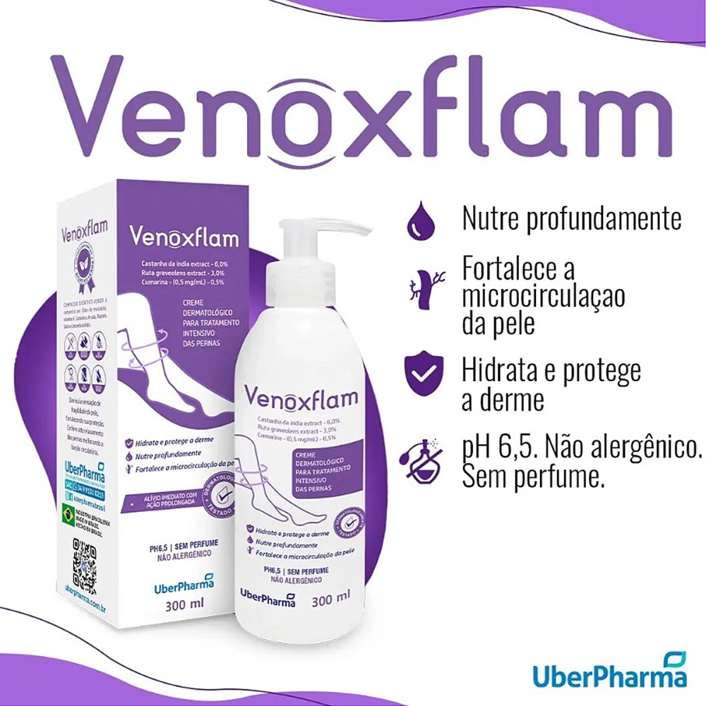 Creme Para Varizes Vasos Dores Inchaços Hidratante Protetor De Pele Dermatologico Venoxflam 300 ML