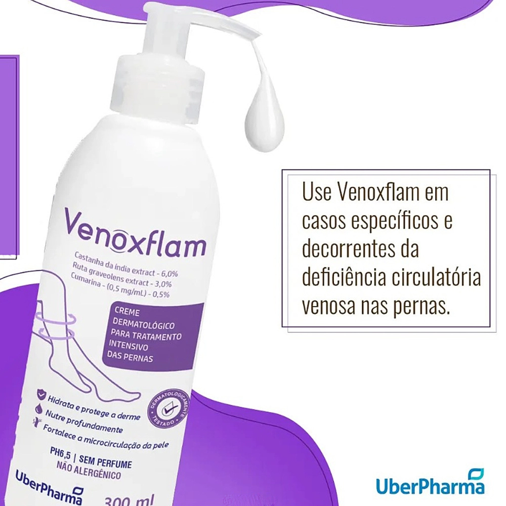Creme Para Varizes Vasos Dores Inchaços Hidratante Protetor De Pele Dermatologico Venoxflam 300 ML