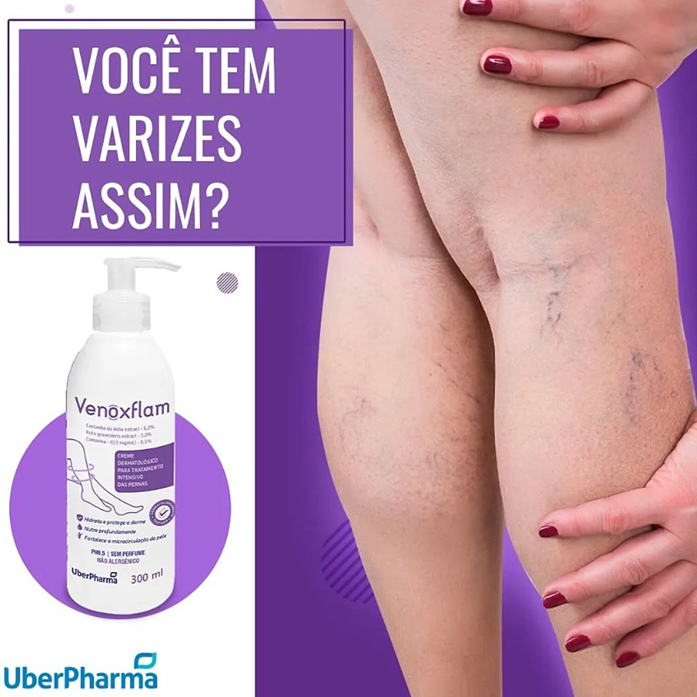 Creme Para Varizes Vasos Dores Inchaços Hidratante Protetor De Pele Dermatologico Venoxflam 300 ML