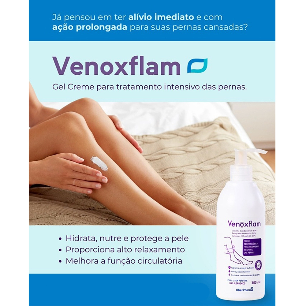 Creme Para Varizes Vasos Dores Inchaços Hidratante Protetor De Pele Dermatologico Venoxflam 300 ML
