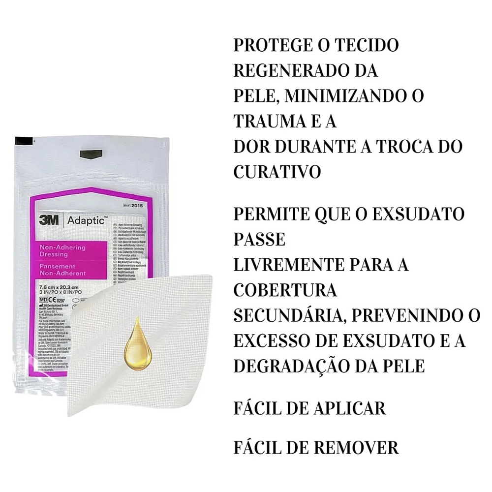 Curativo Adaptic Cobertura Malha De Proteção Petrolatum 7,6x20,3 CM Não Aderente 3M Kit Com 3 Unidades