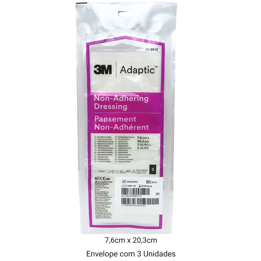 Curativo Adaptic Cobertura Malha De Proteção Petrolatum 7,6x20,3 CM Não Aderente 3M Kit Com 3 Unidades