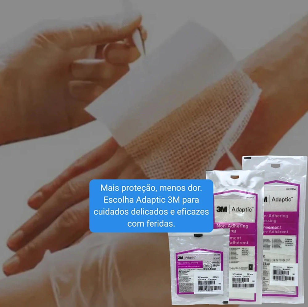Curativo Adaptic Cobertura Malha De Proteção Petrolatum 7,6x20,3 CM Não Aderente 3M Kit Com 3 Unidades