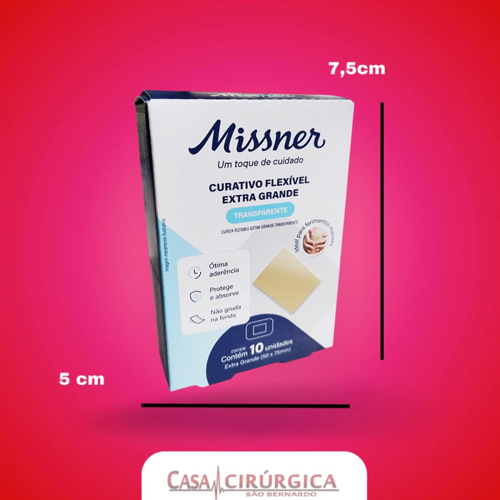 Curativo Band Aid Extra Grande Transparente Flexivel Impermeavel Alta Fixaçao 7,5 x 5 Cm Missner